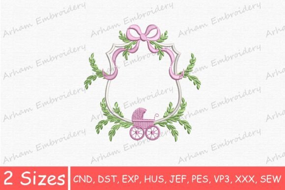 Baby Stroller Monogram Floral Bow Frame