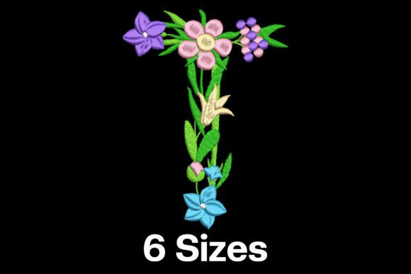Flower Letter T Embroidery Design